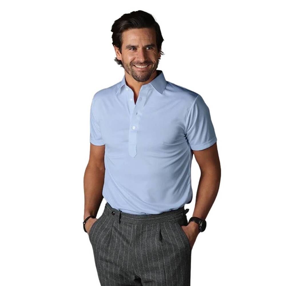 COLLARS & CO Mens Semi Spread Button Collar Polo Light Blue NWOT Small